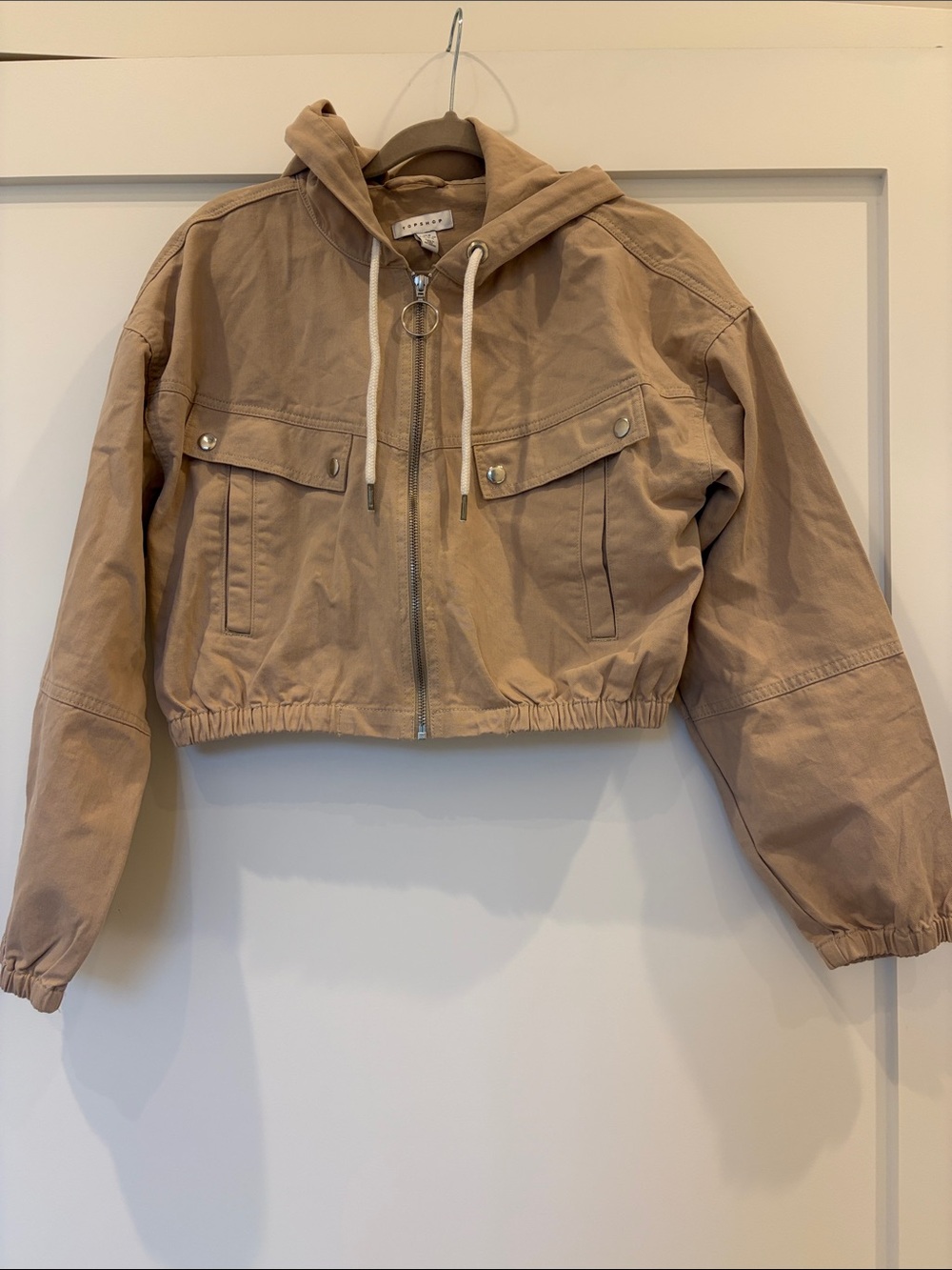 Topshop Cropped Hooded Utility Jacket in Tan